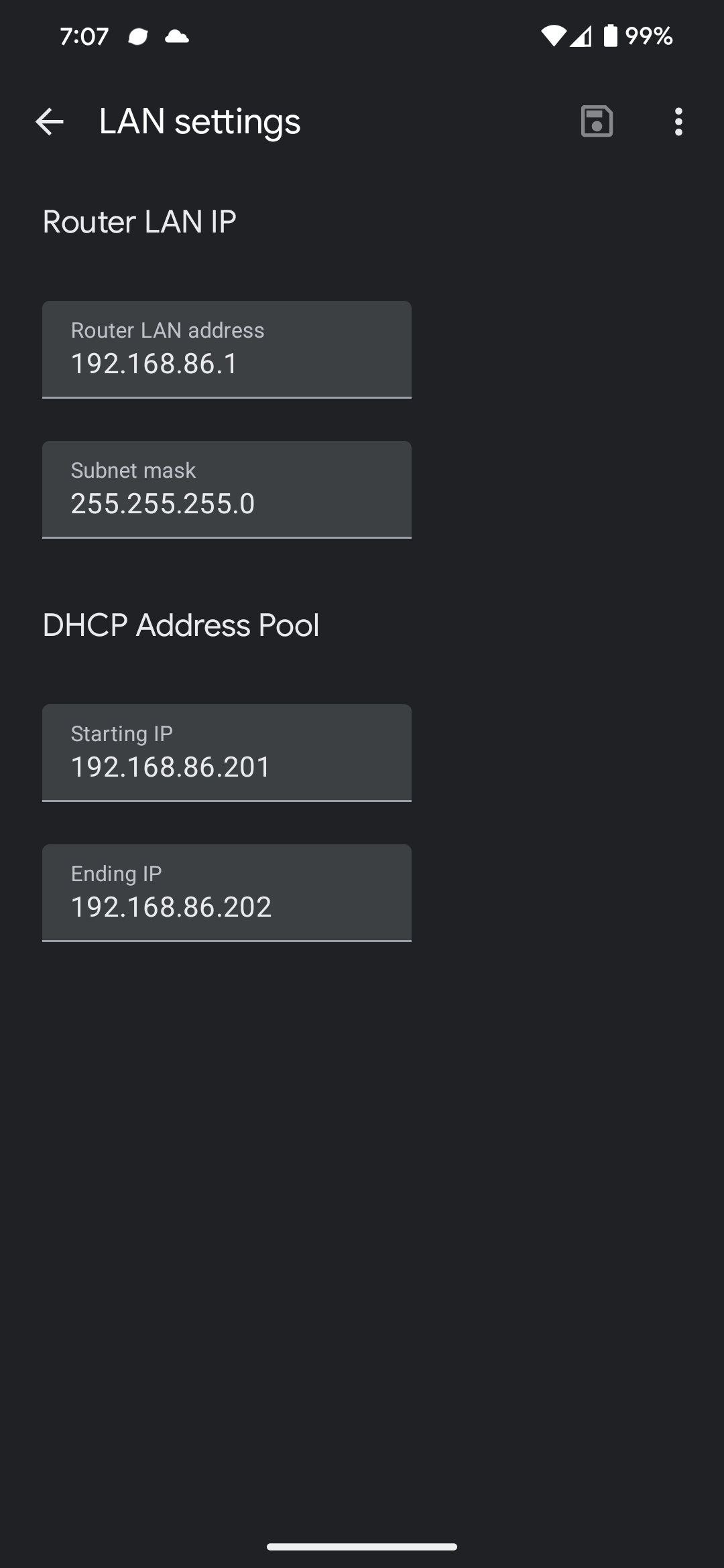 DHCP Range Screenshot